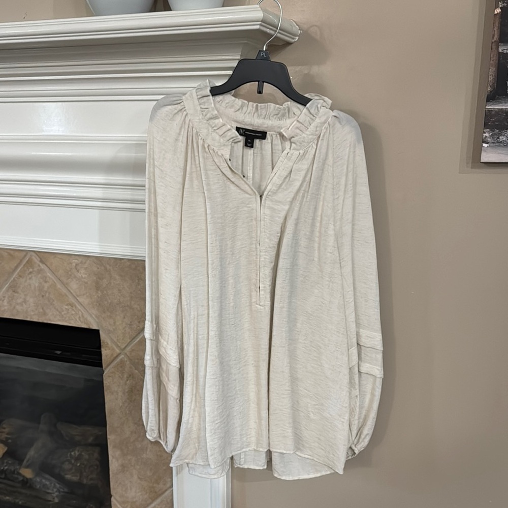 INC International Concepts Cream Ruffled Bib Collar Blouse